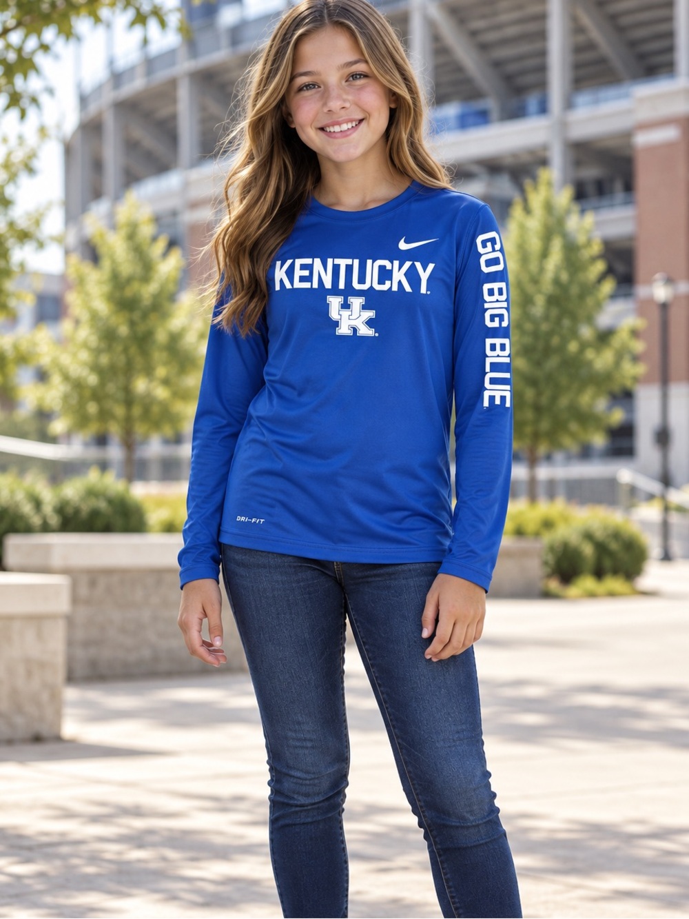 Nike Kentucky Wildcats Girls Youth L Dri-Fit Long Sleeve Shirt Go Big Blue EUC